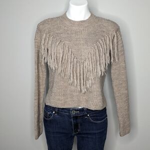 ✨3/$15  Me To We tan beige western fringe cropped sweater XS